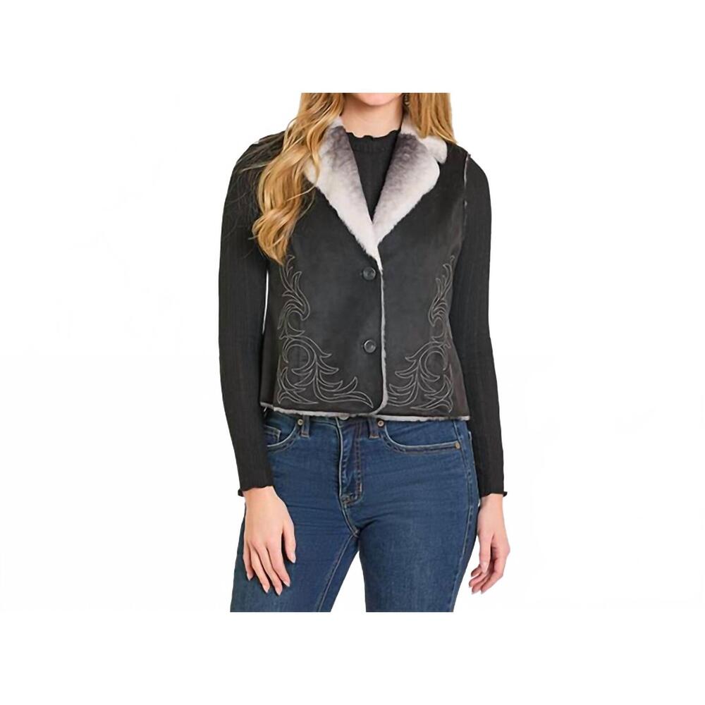 NEW PANHANDLE embroidered microsuede vest in black